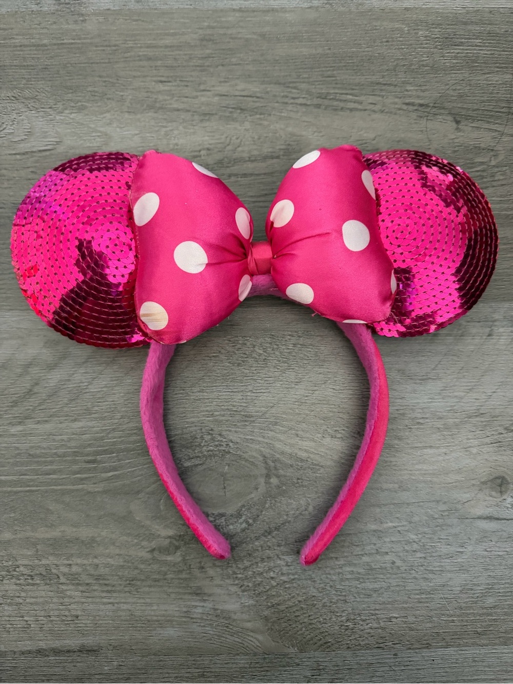 Disneyland Pink Sequin Minnie Mouse Ears Headband | Polka Dot Bow